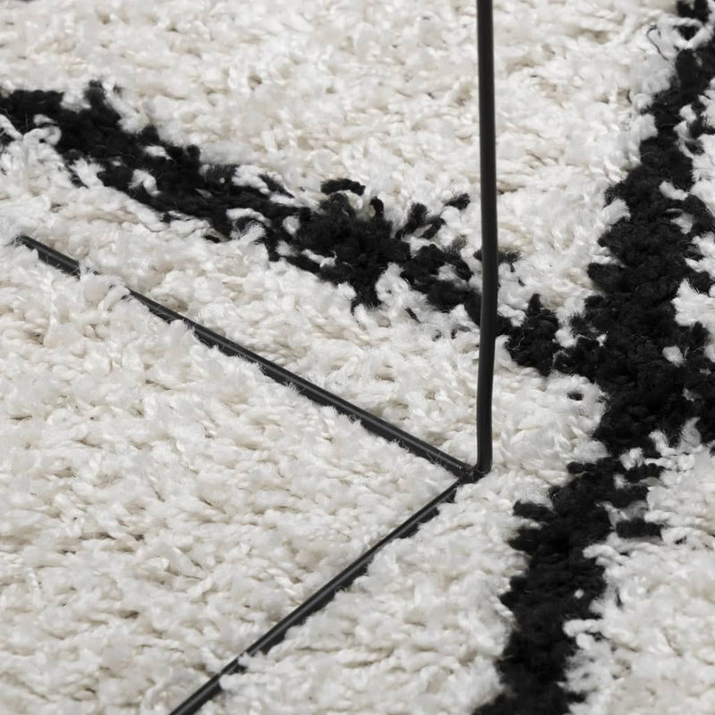 Covor pufos "PAMPLONA" fire înalte negru/crem modern Ø 280 cm