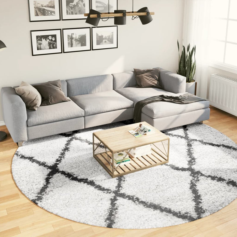 Covor pufos "PAMPLONA" fire înalte negru/crem modern Ø 280 cm