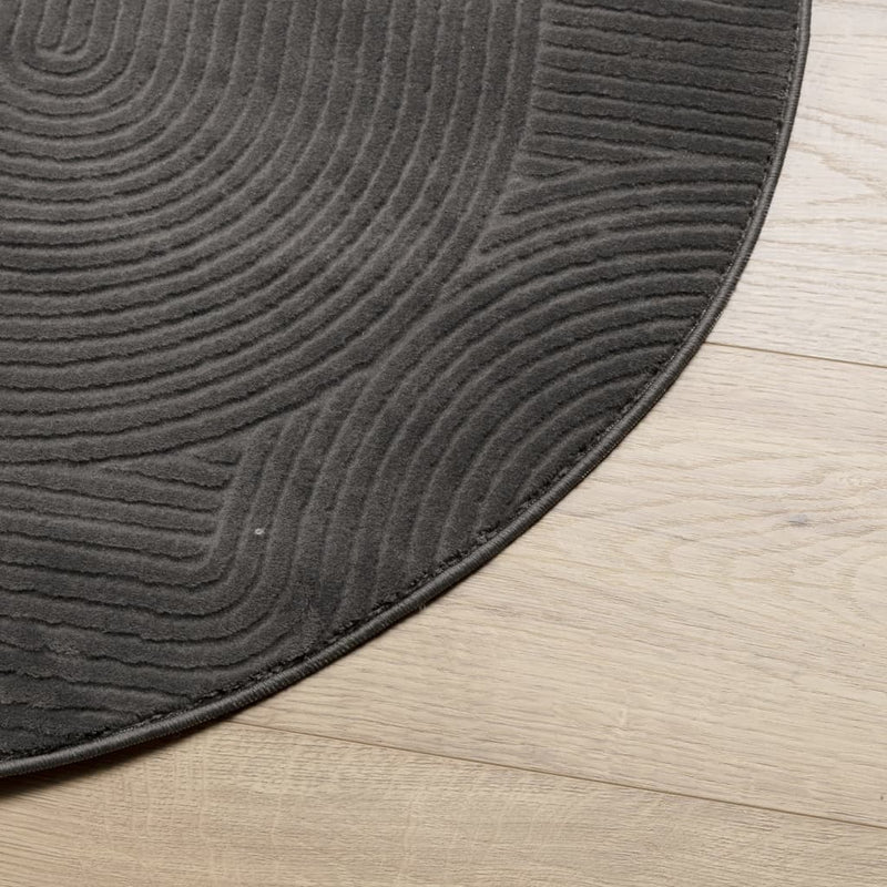 Covor IZA aspect scandinav, cu fire scurte, antracit, Ø 80 cm
