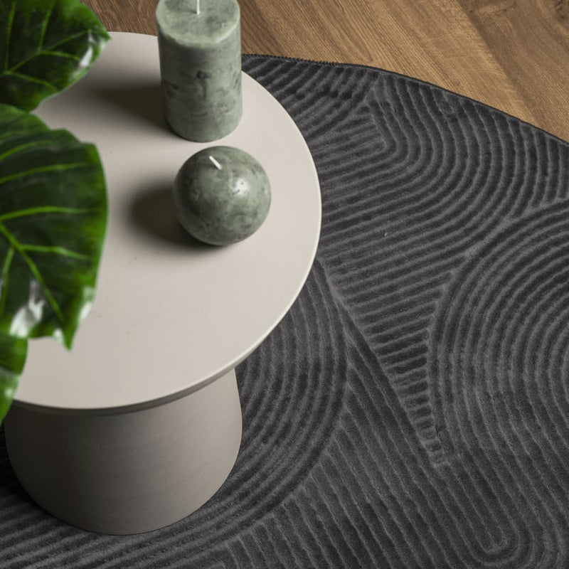 Covor IZA aspect scandinav, cu fire scurte, antracit, Ø 120cm
