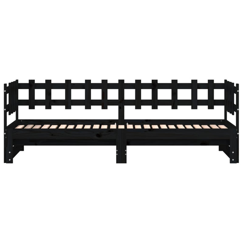 Pat de zi extensibil, negru, 2x(80x200) cm, lemn masiv de pin