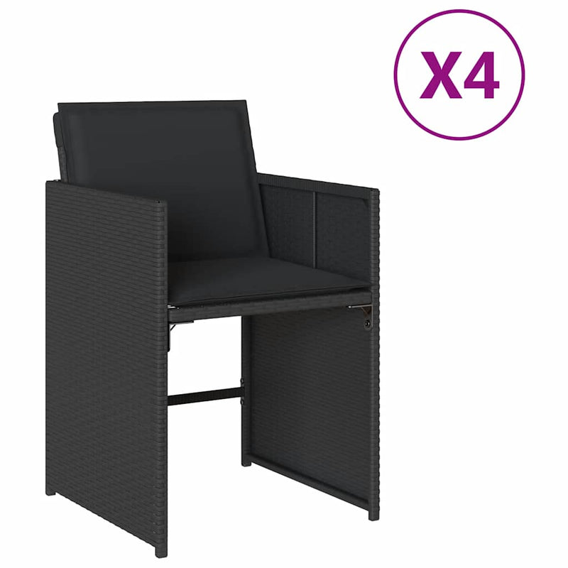 Scaune de grădină cu perne, 4 buc., negru, poliratan