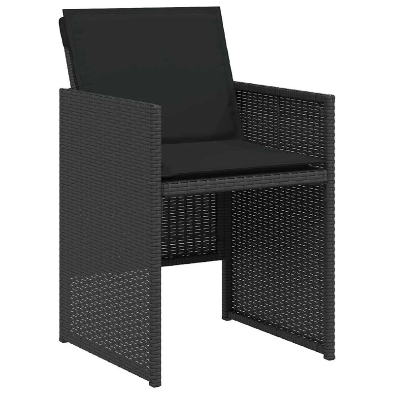 Set bistro cu perne, 3 piese, negru, poliratan