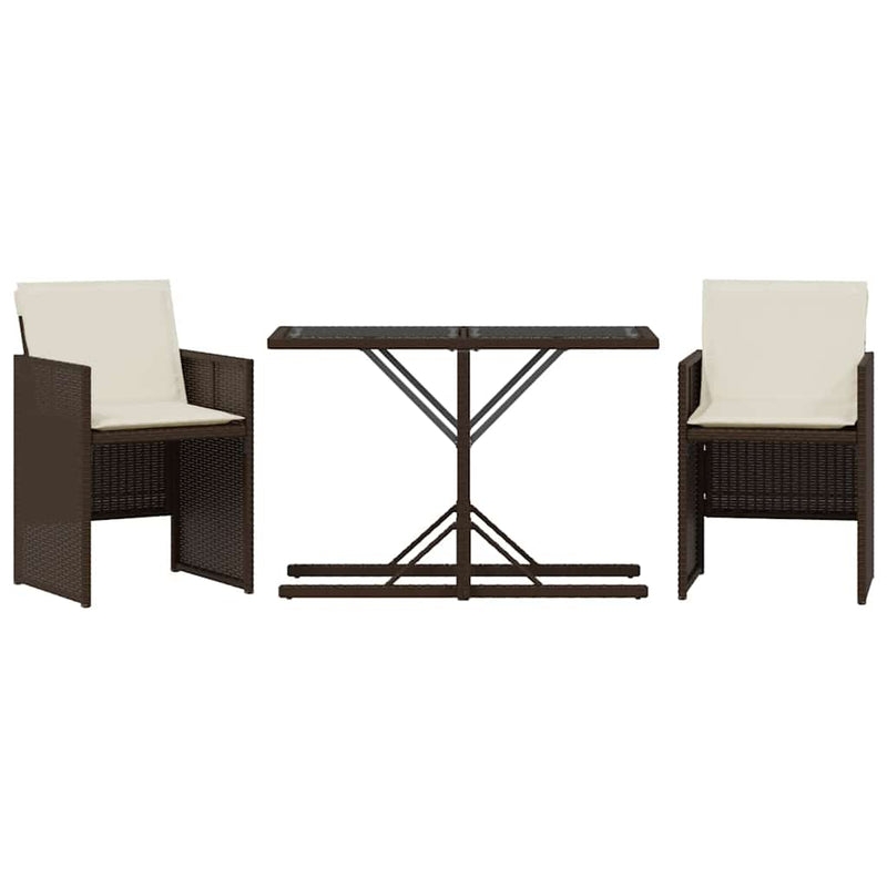 Set bistro cu perne, 3 piese, maro, poliratan