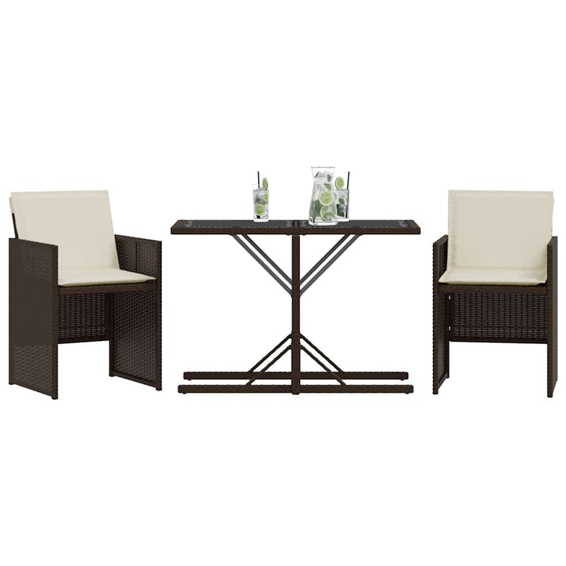 Set bistro cu perne, 3 piese, maro, poliratan