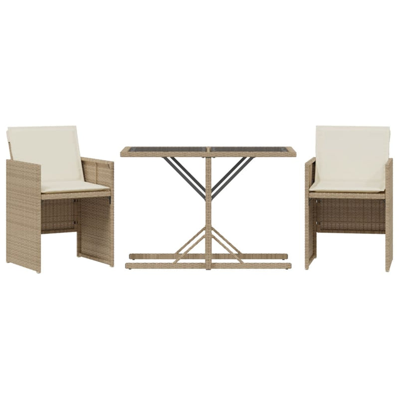 Set bistro cu perne, 3 piese, bej, poliratan