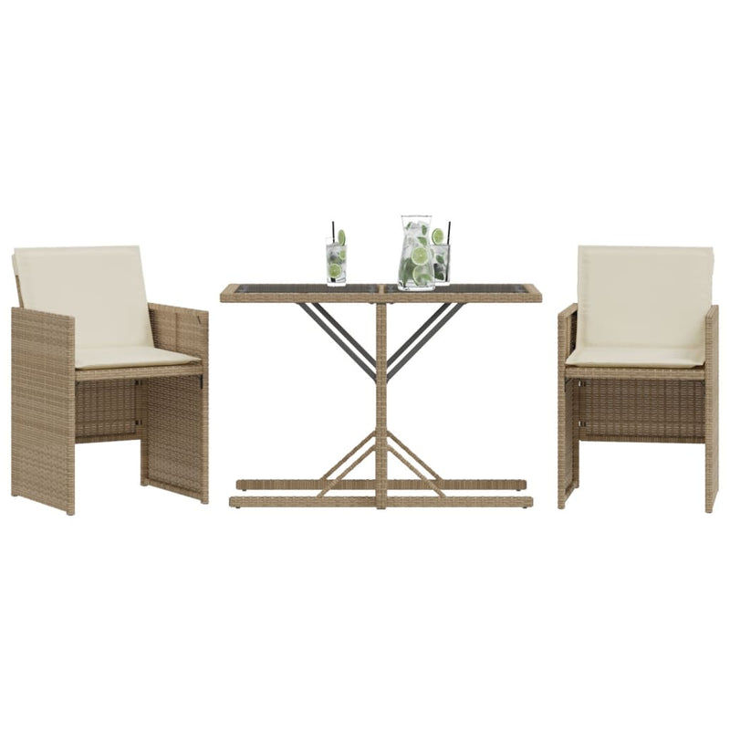 Set bistro cu perne, 3 piese, bej, poliratan