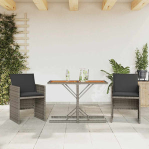 Set bistro de grădină cu perne, 3 piese, gri, poliratan