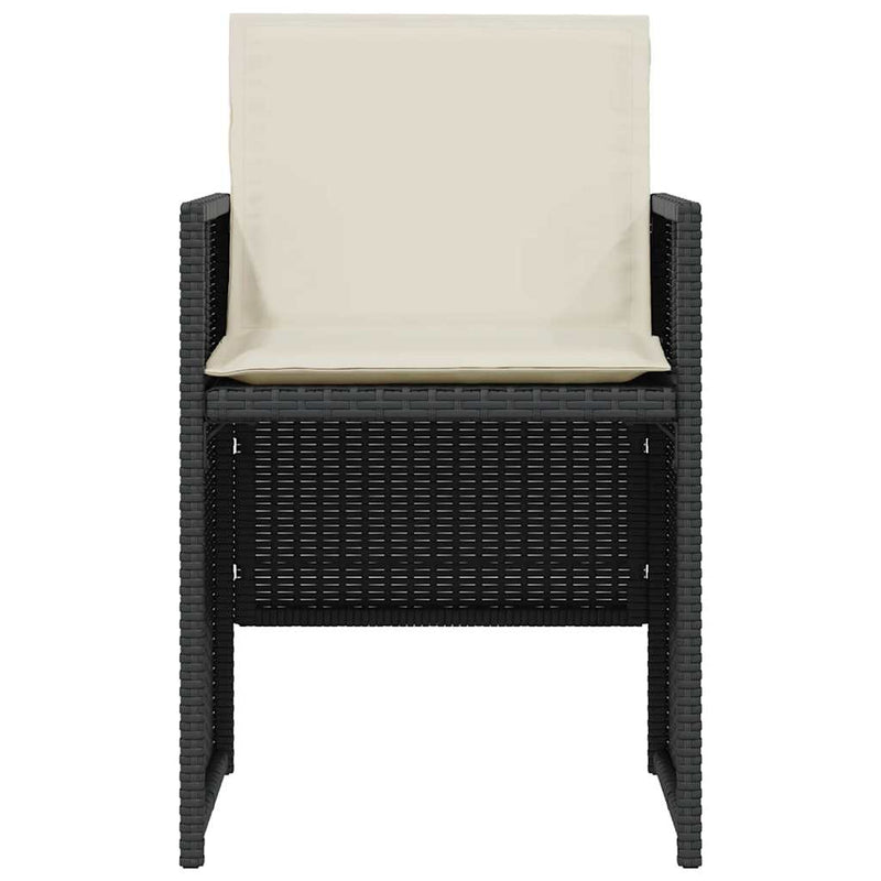 Set bistro cu perne, 3 piese, negru, poliratan