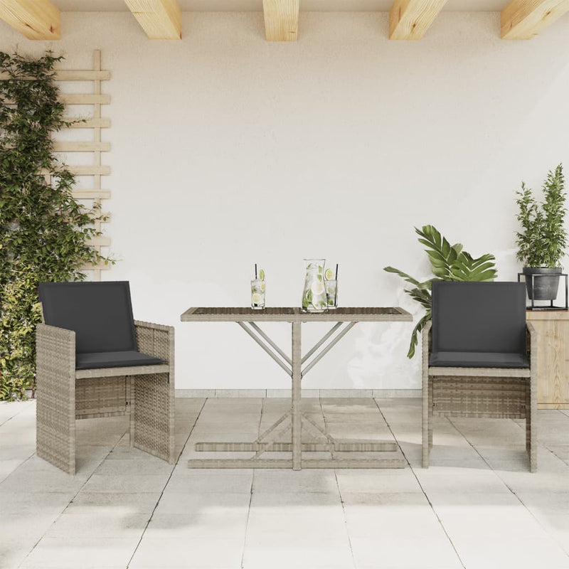 Set bistro cu perne, 3 piese, gri deschis, poliratan