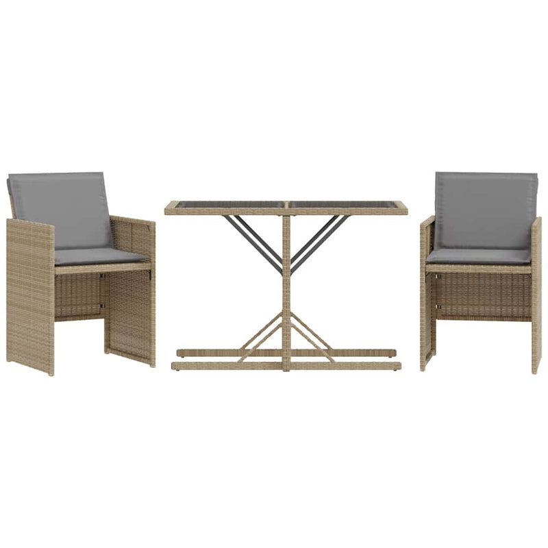 Set bistro cu perne, 3 piese, bej combinat, poliratan