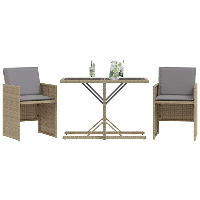 Set bistro cu perne, 3 piese, bej combinat, poliratan