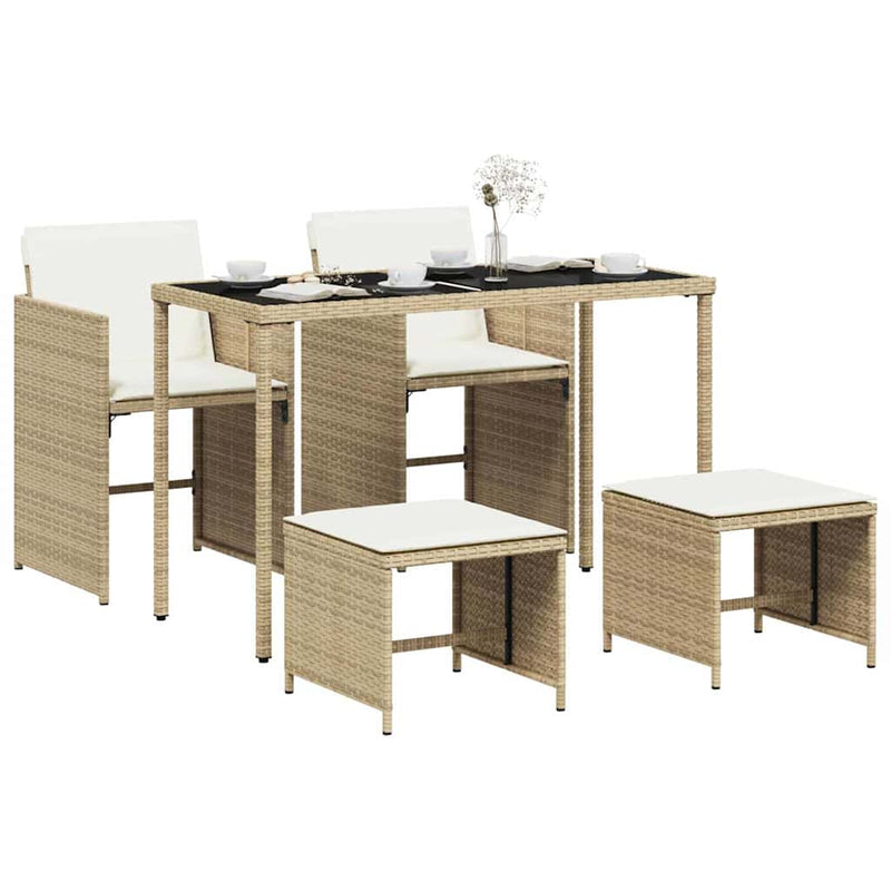 Set mobilier de grădină cu perne, 5 piese, bej, poliratan