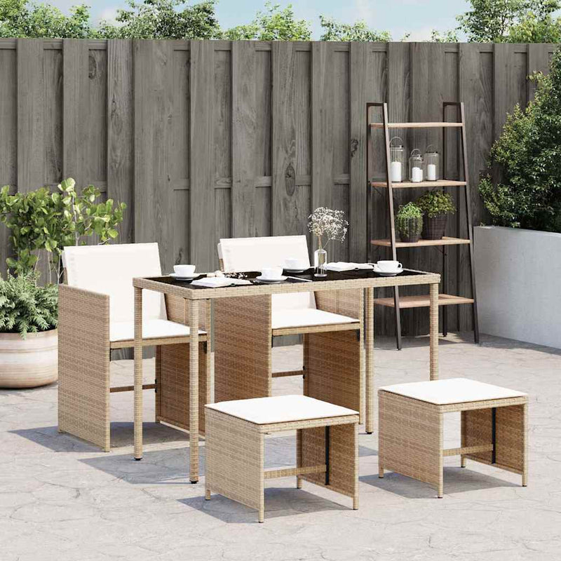 Set mobilier de grădină cu perne, 5 piese, bej, poliratan