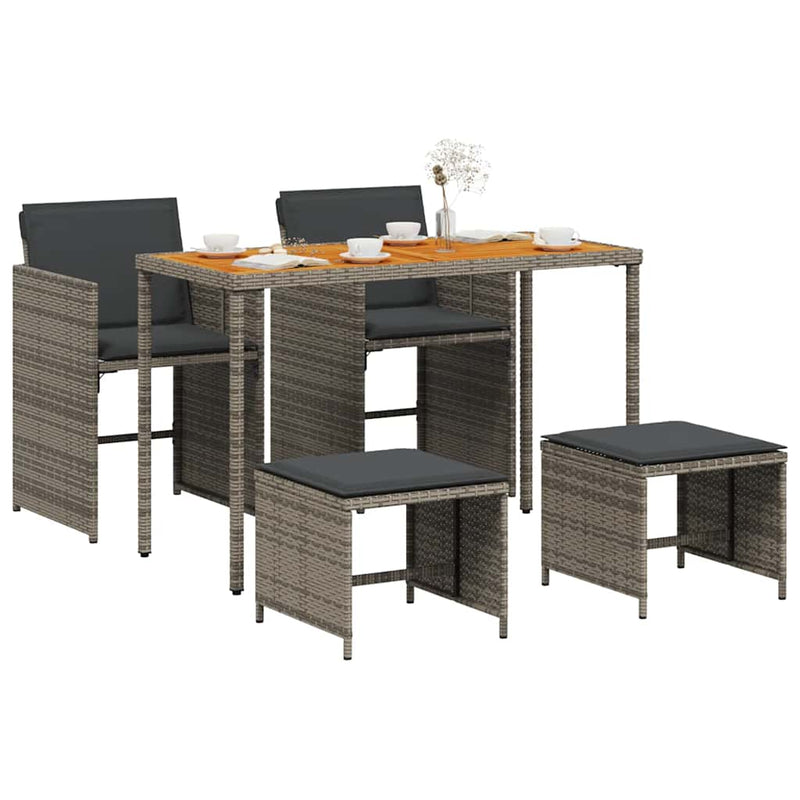 Set mobilier de grădină cu perne, 5 piese, gri, poliratan
