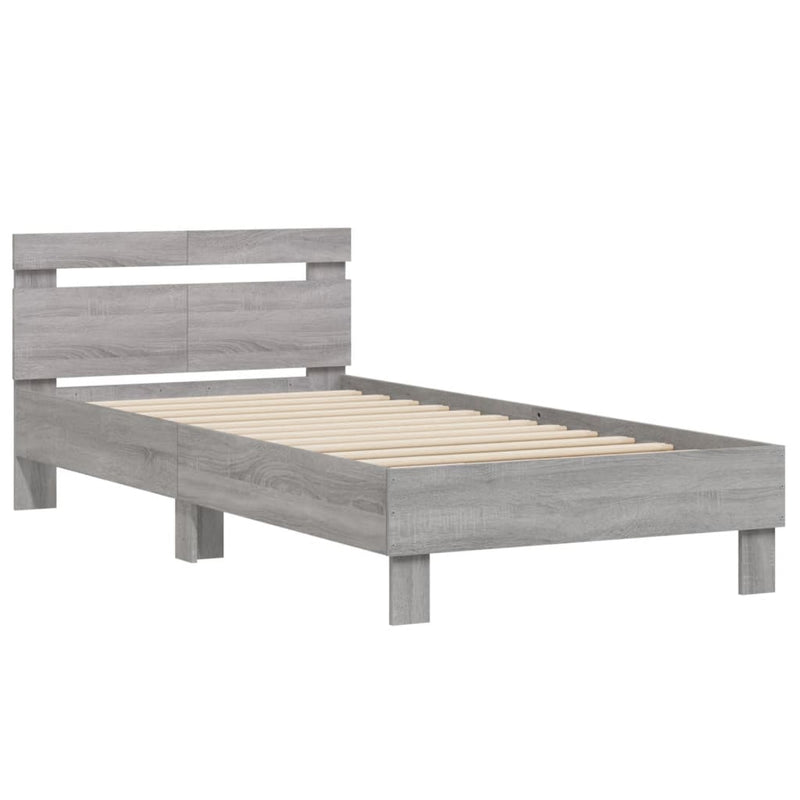 Cadru de pat cu tăblie gri sonoma 100x200 cm lemn prelucrat