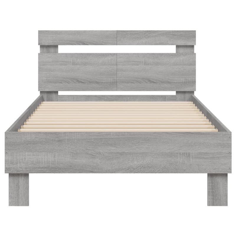 Cadru de pat cu tăblie gri sonoma 100x200 cm lemn prelucrat