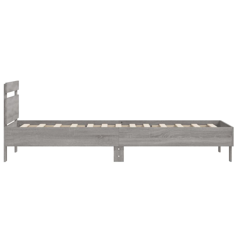 Cadru de pat cu tăblie gri sonoma 100x200 cm lemn prelucrat