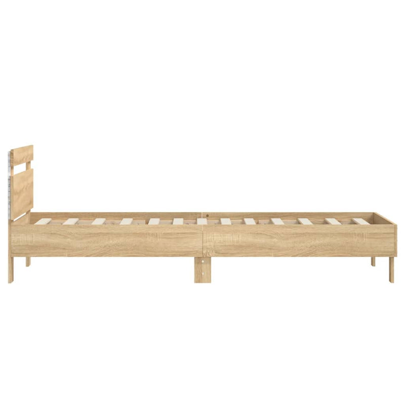 Cadru de pat cu tăblie și lumini LED, stejar sonoma, 75x190 cm