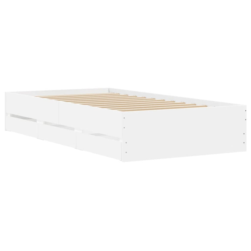 Cadru de pat cu sertare, alb, 100x200 cm, lemn prelucrat