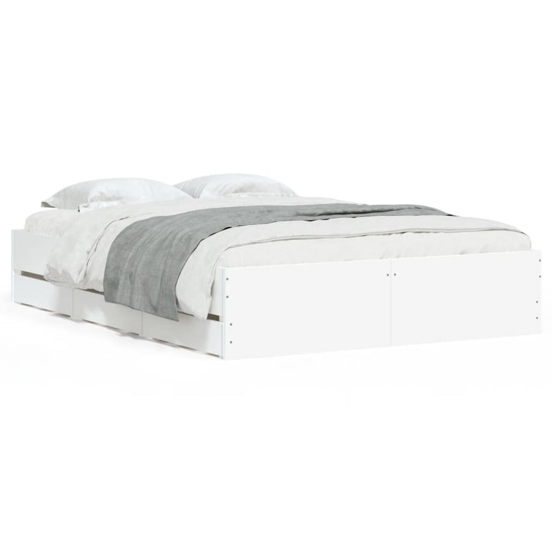 Cadru de pat cu sertare, alb, 120x190 cm, lemn prelucrat