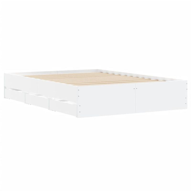 Cadru de pat cu sertare, alb, 120x190 cm, lemn prelucrat