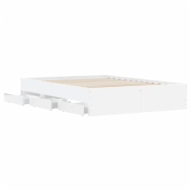 Cadru de pat cu sertare, alb, 120x190 cm, lemn prelucrat