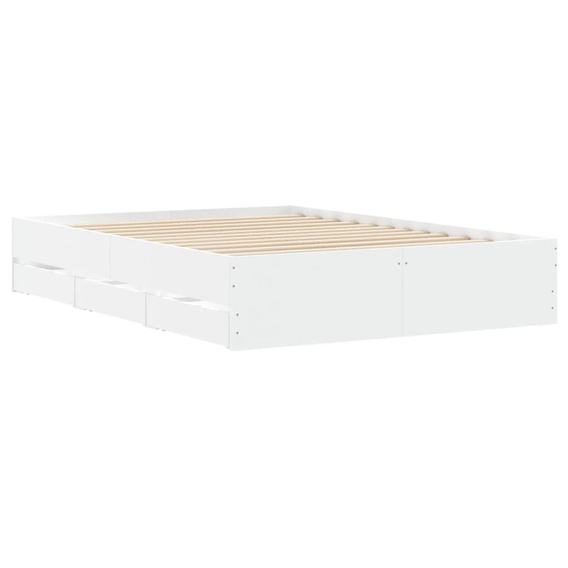 Cadru de pat cu sertare, alb, 120x190 cm, lemn prelucrat