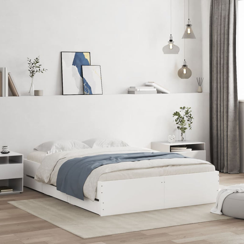 Cadru de pat cu sertare, alb, 120x190 cm, lemn prelucrat