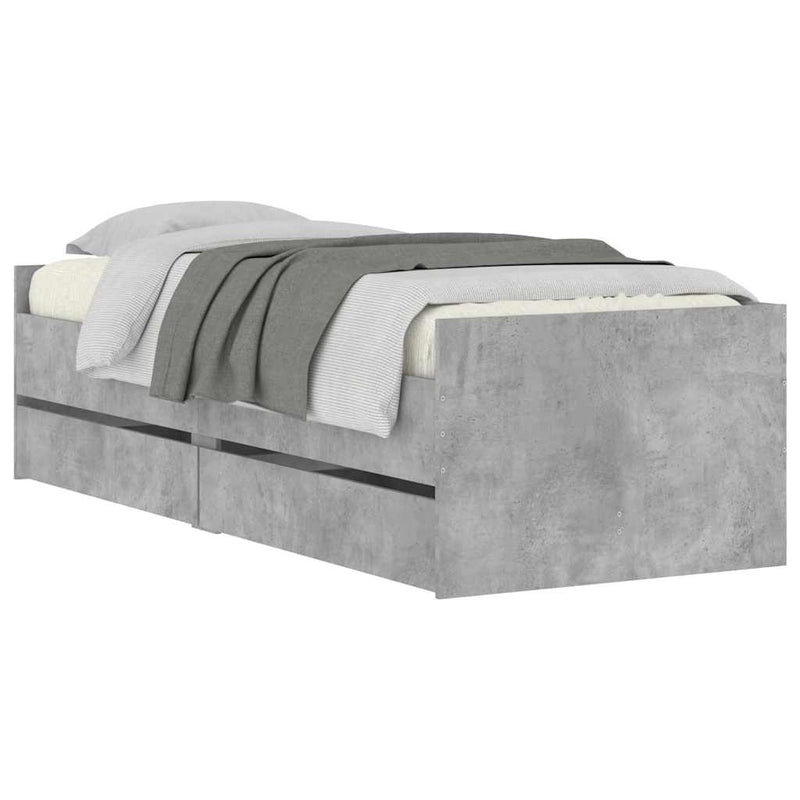 Cadru de pat cu sertare, gri beton, 90x200 cm