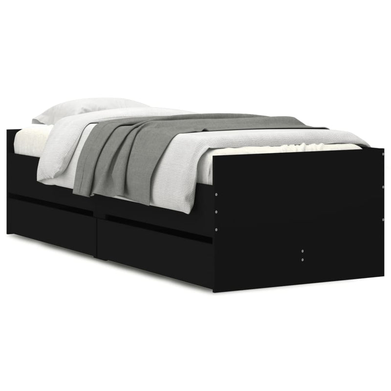 Cadru de pat cu sertare, negru, 75x190 cm mic, single