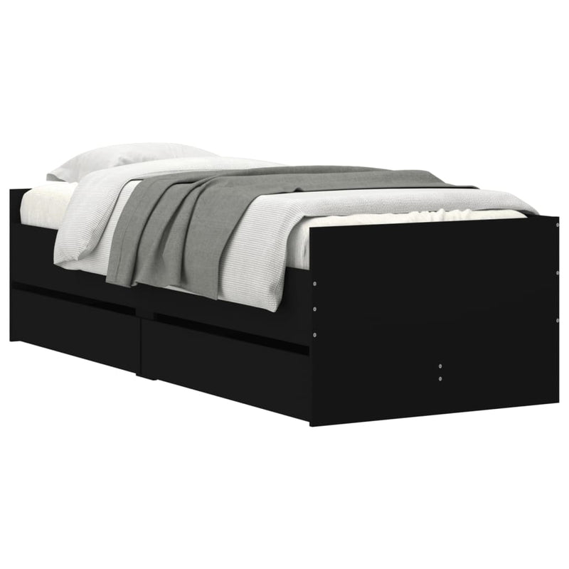 Cadru de pat cu sertare, negru, 75x190 cm mic, single