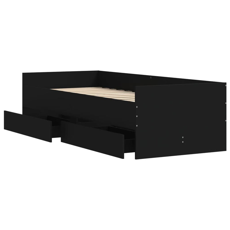 Cadru de pat cu sertare, negru, 75x190 cm mic, single