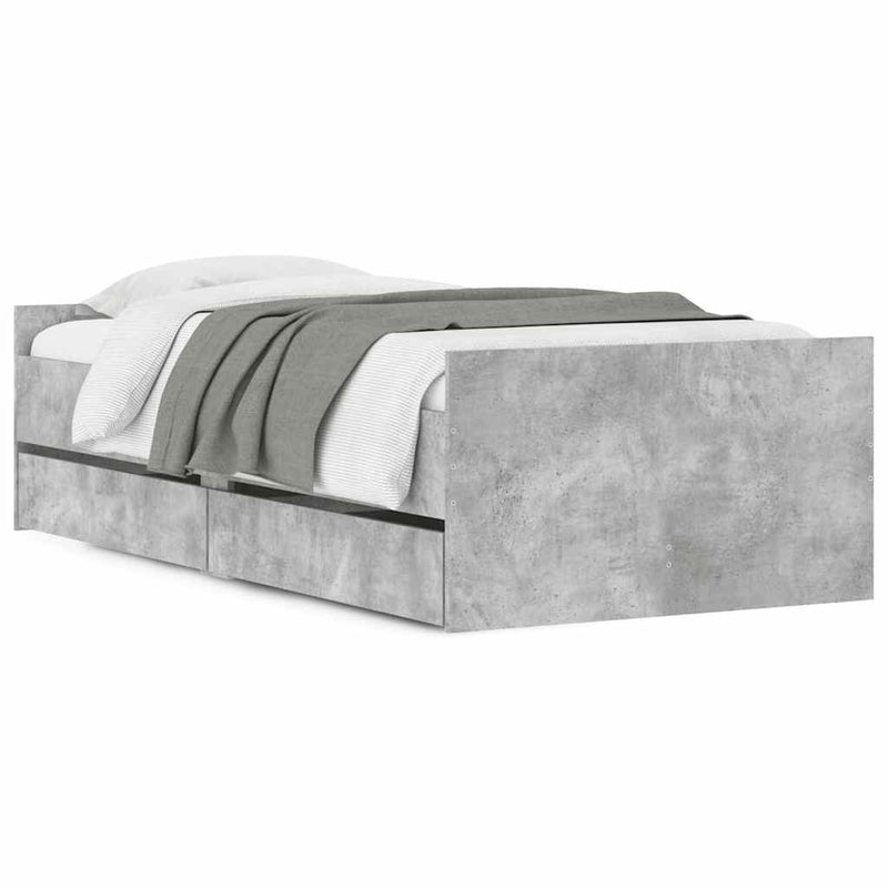 Cadru de pat cu sertare, gri beton, 100x200 cm