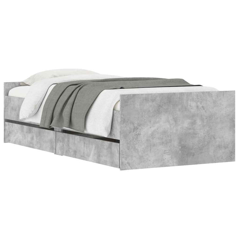 Cadru de pat cu sertare, gri beton, 100x200 cm