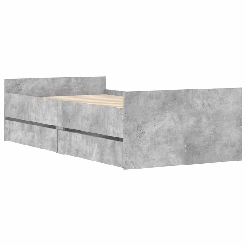 Cadru de pat cu sertare, gri beton, 100x200 cm