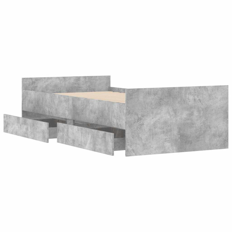 Cadru de pat cu sertare, gri beton, 100x200 cm