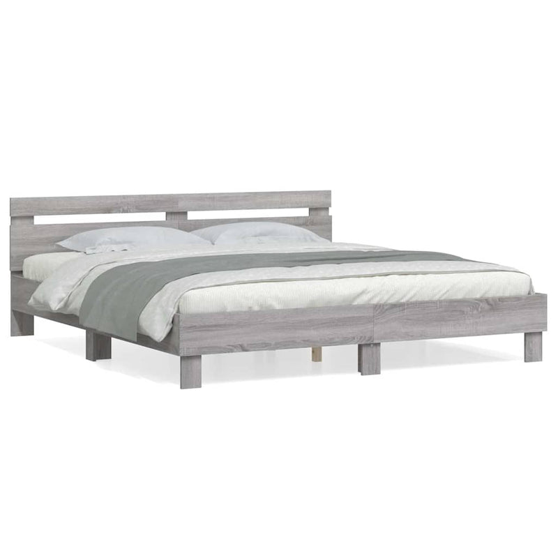 Cadru de pat cu tăblie gri sonoma 200x200 cm lemn prelucrat