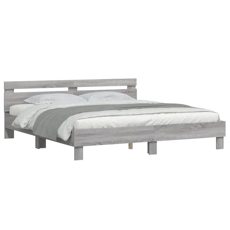Cadru de pat cu tăblie gri sonoma 200x200 cm lemn prelucrat