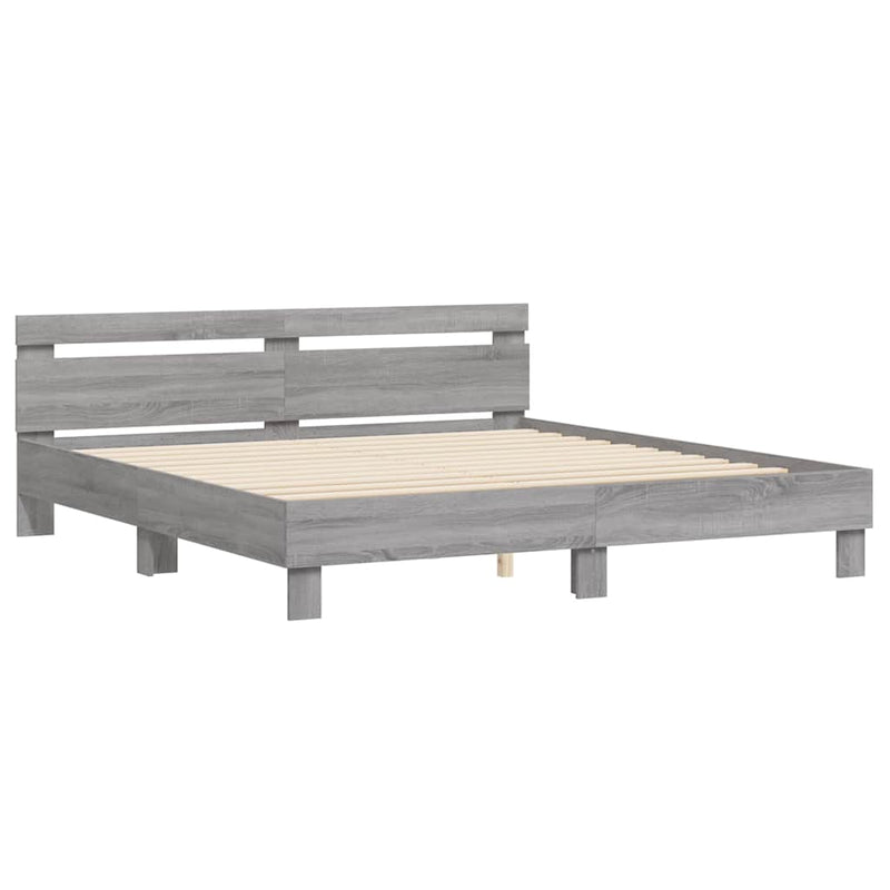 Cadru de pat cu tăblie gri sonoma 200x200 cm lemn prelucrat