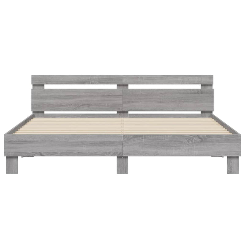 Cadru de pat cu tăblie gri sonoma 200x200 cm lemn prelucrat