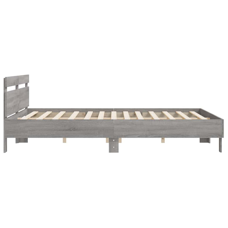Cadru de pat cu tăblie gri sonoma 200x200 cm lemn prelucrat