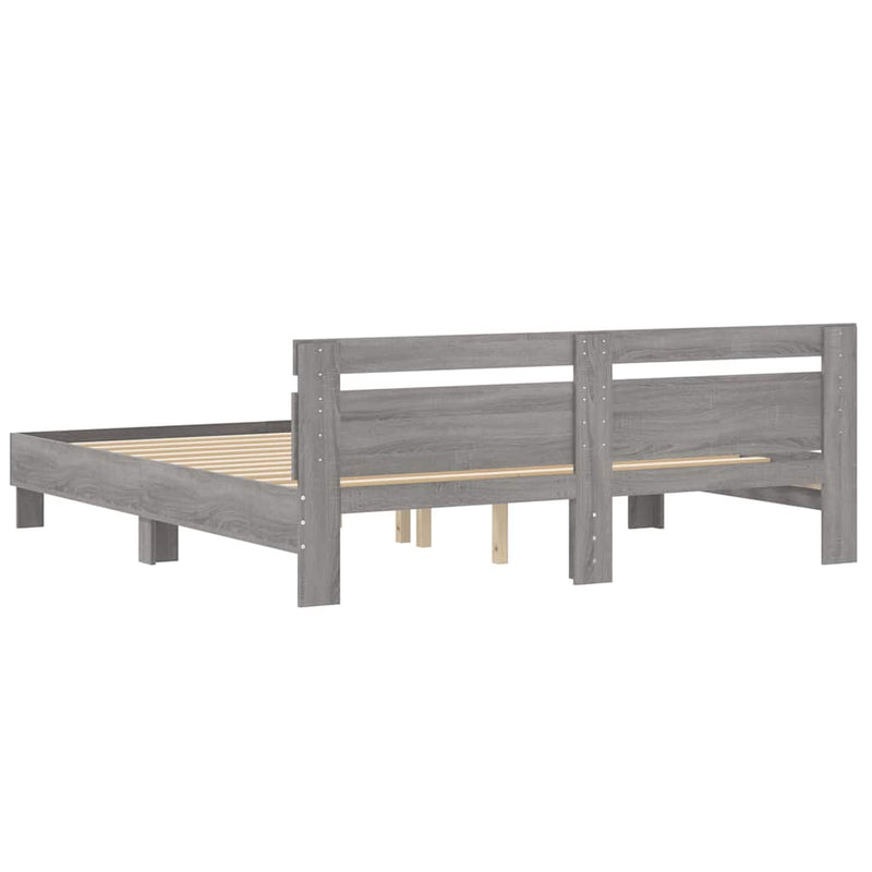 Cadru de pat cu tăblie gri sonoma 200x200 cm lemn prelucrat