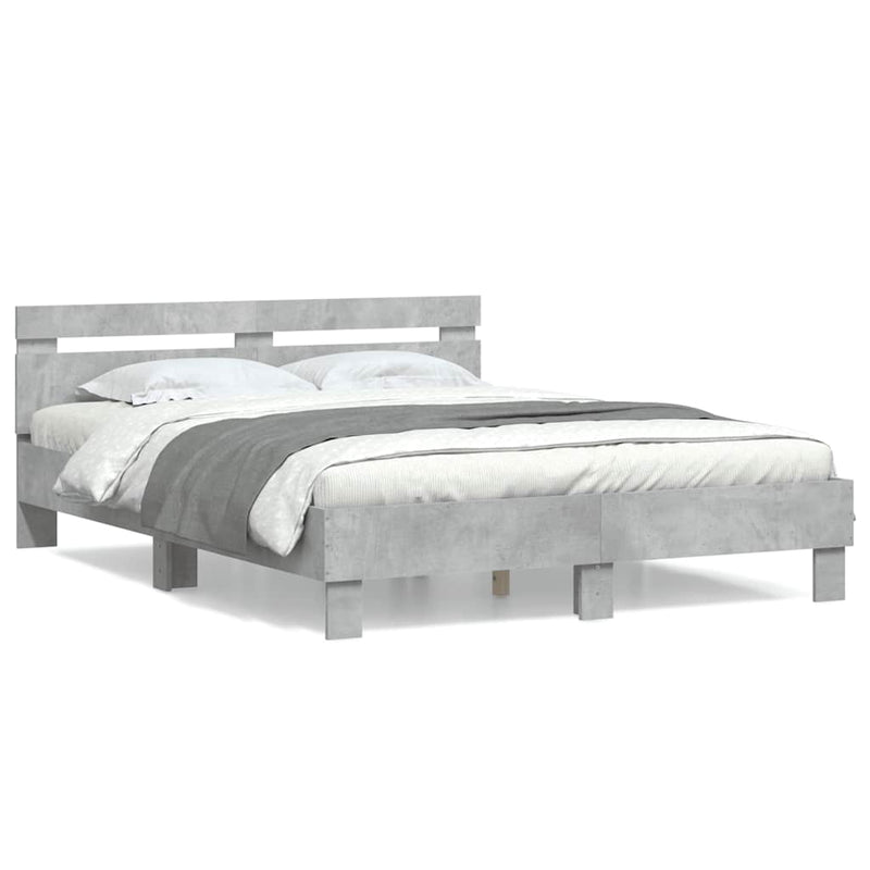 Cadru de pat cu tăblie gri beton 140x190 cm lemn prelucrat