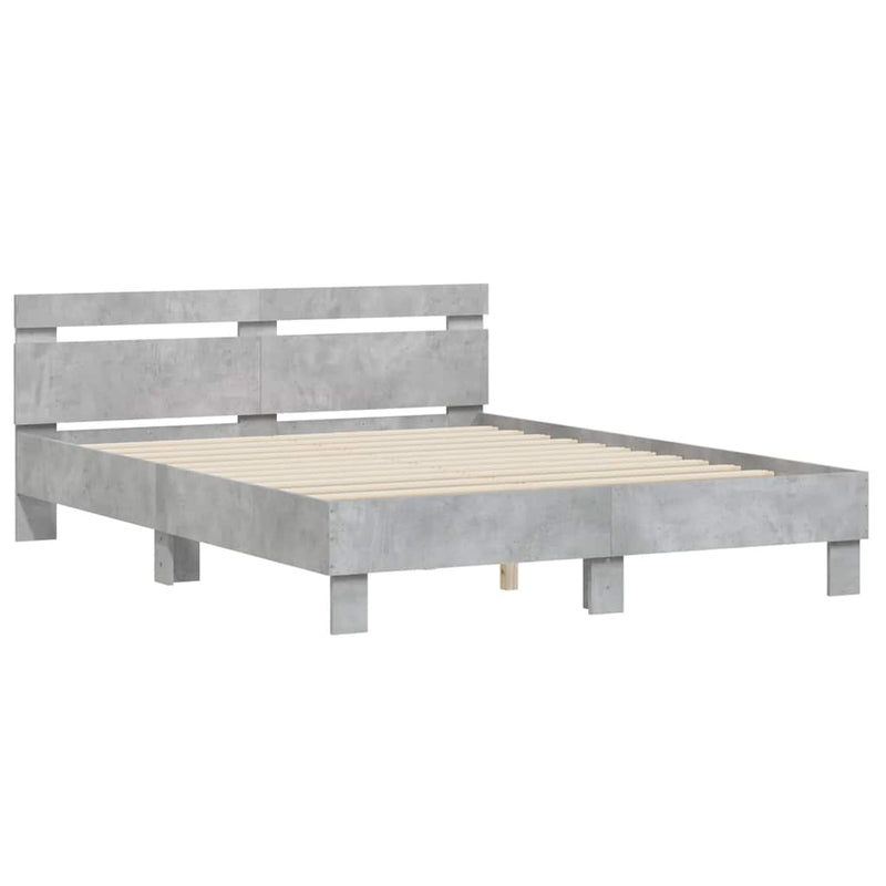 Cadru de pat cu tăblie gri beton 140x190 cm lemn prelucrat