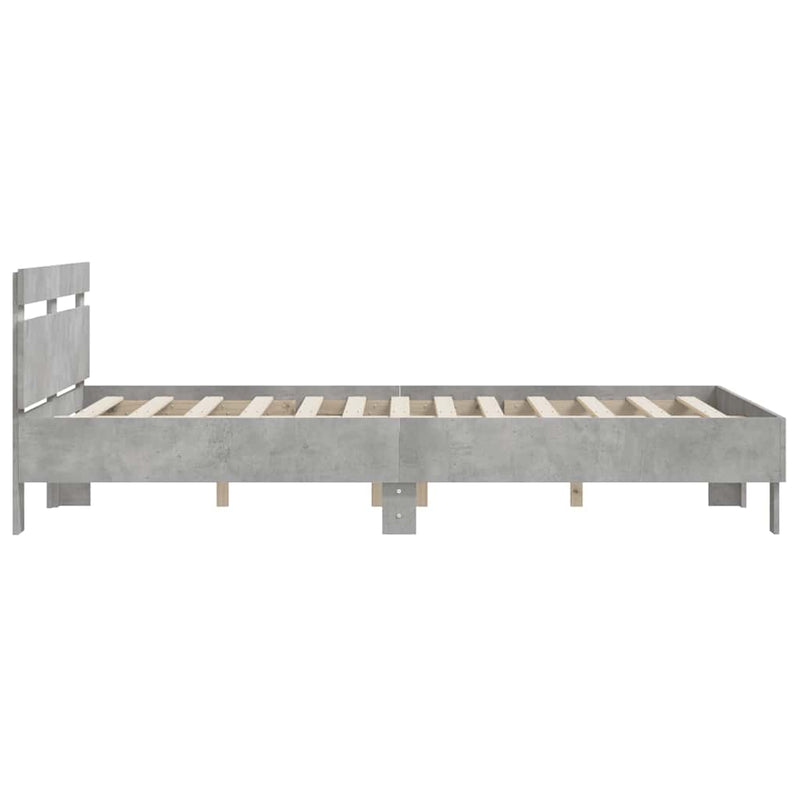 Cadru de pat cu tăblie gri beton 140x190 cm lemn prelucrat