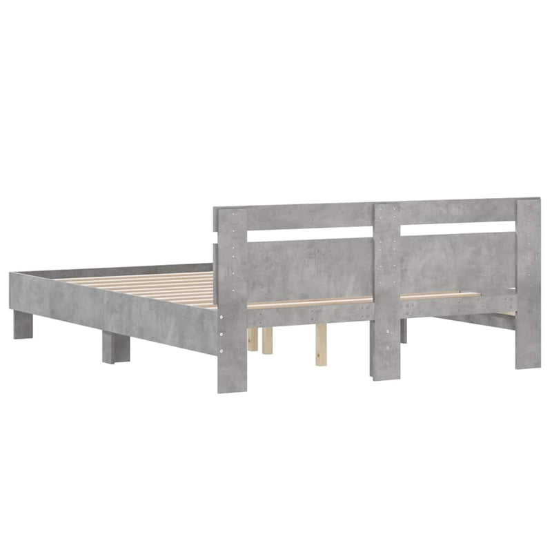 Cadru de pat cu tăblie gri beton 140x190 cm lemn prelucrat