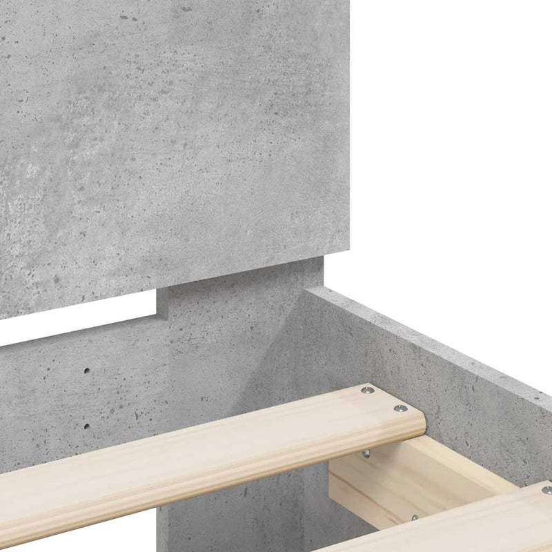 Cadru de pat cu tăblie gri beton 140x190 cm lemn prelucrat
