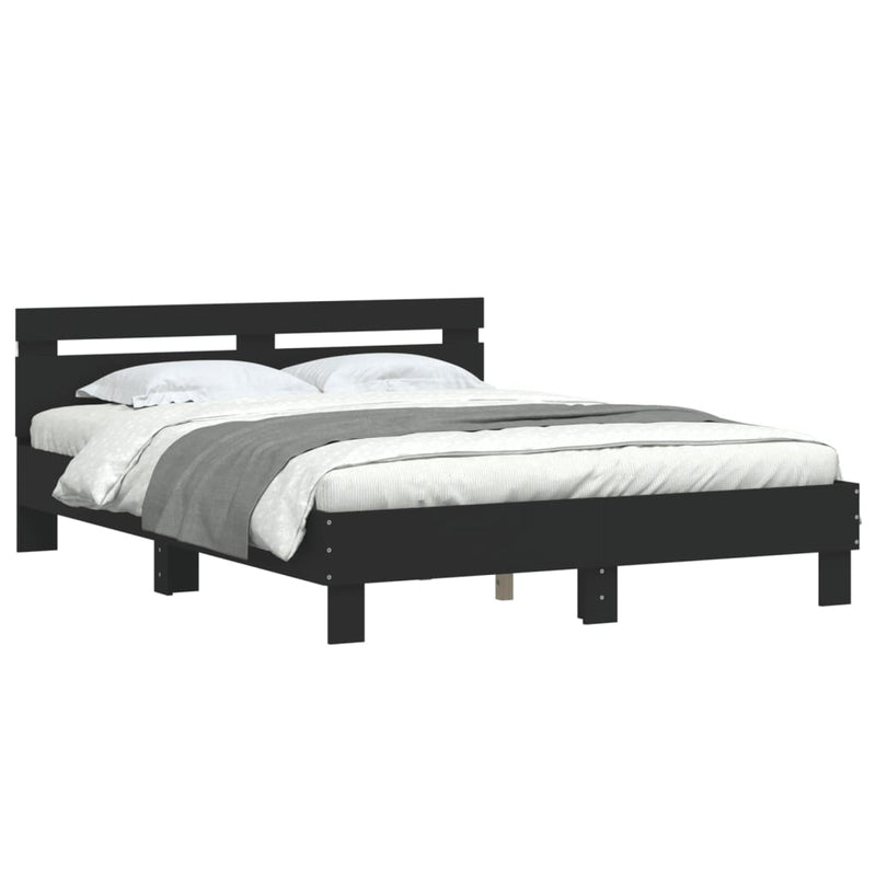 Cadru de pat cu tăblie și LED, negru, 140x190 cm