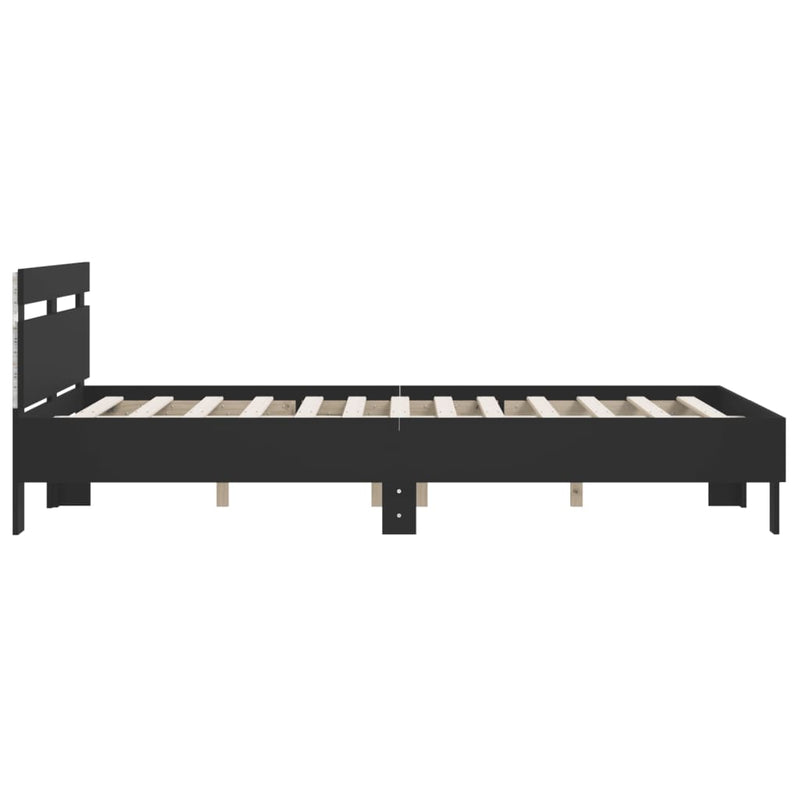 Cadru de pat cu tăblie și LED, negru, 140x190 cm